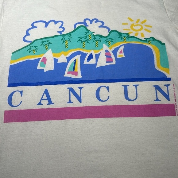 Vintage Souvenir Bye Bye Cancun tee Small Single Stitch 1989 80s 90s geometric - Picture 1 of 13